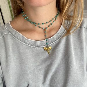 Turquoise shark tooth drop necklace